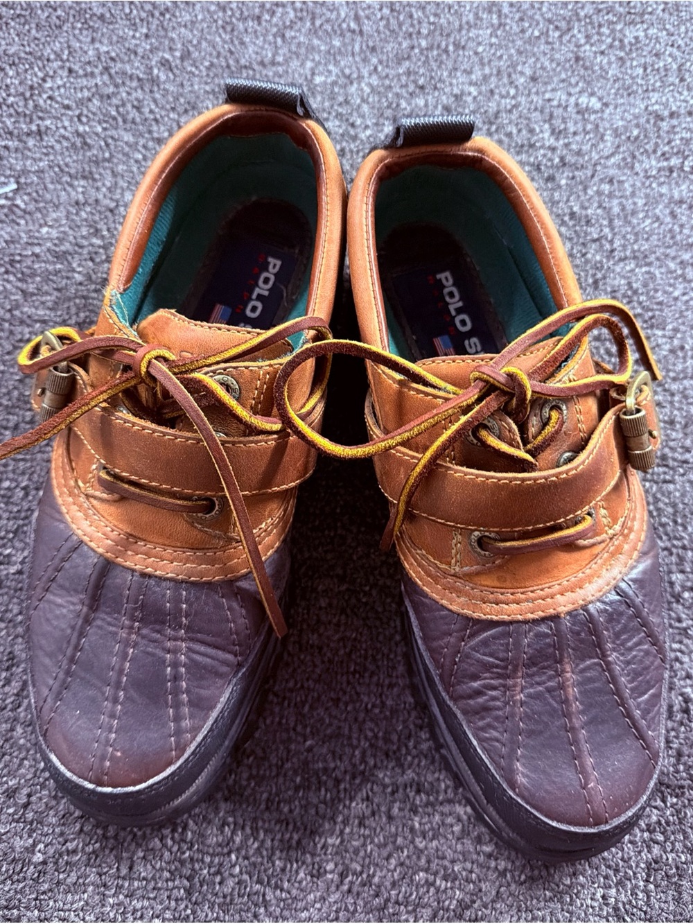 Polo by Ralph Lauren Brown and Tan Leather Boat Shoes